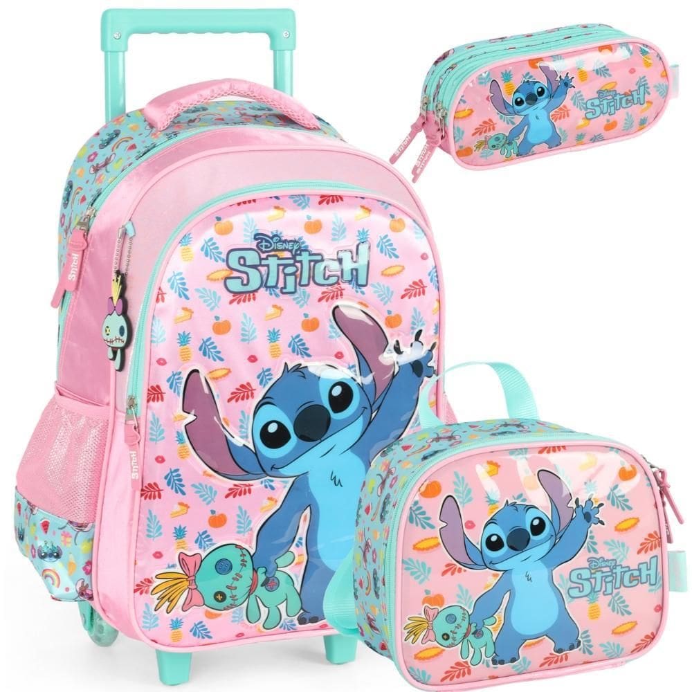 Kit Mochila De Rodinhas Stitch Disney Luxcel Ic41552Sc Rosa