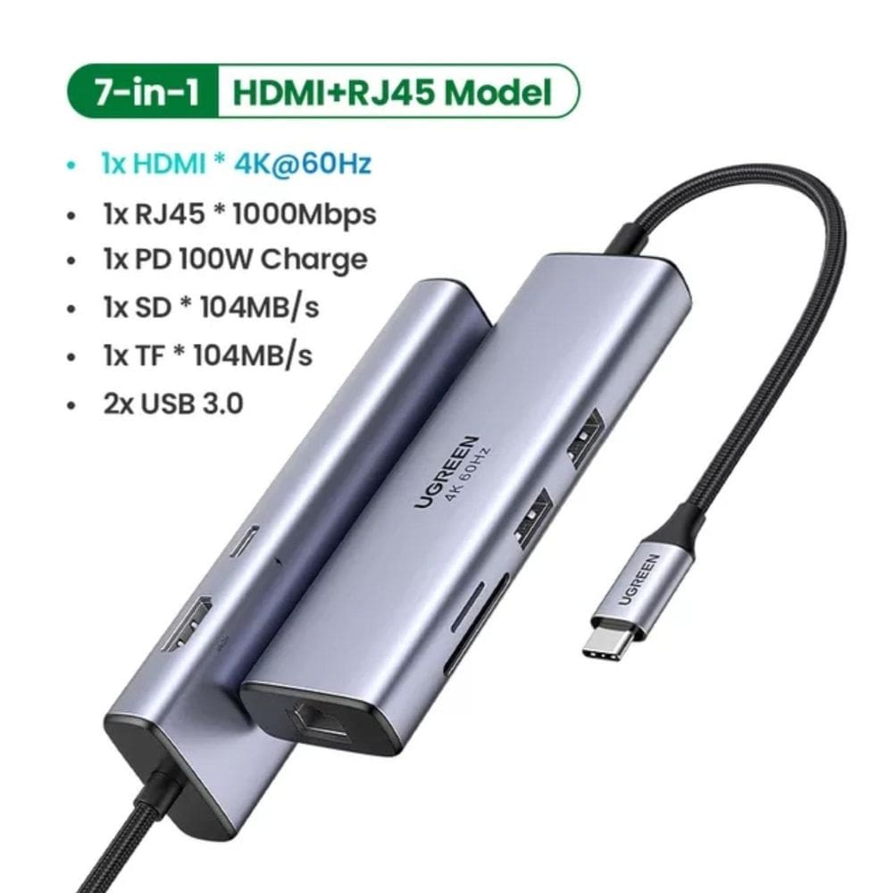 Hub USB-C 7 em 1 c/ HDMI 4K, Ethernet, USB 3.0