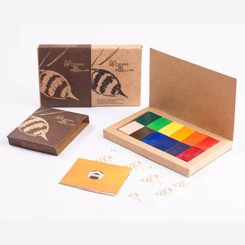 Giz De Cera De Abelha Bloco Kit Com 12 Cores
