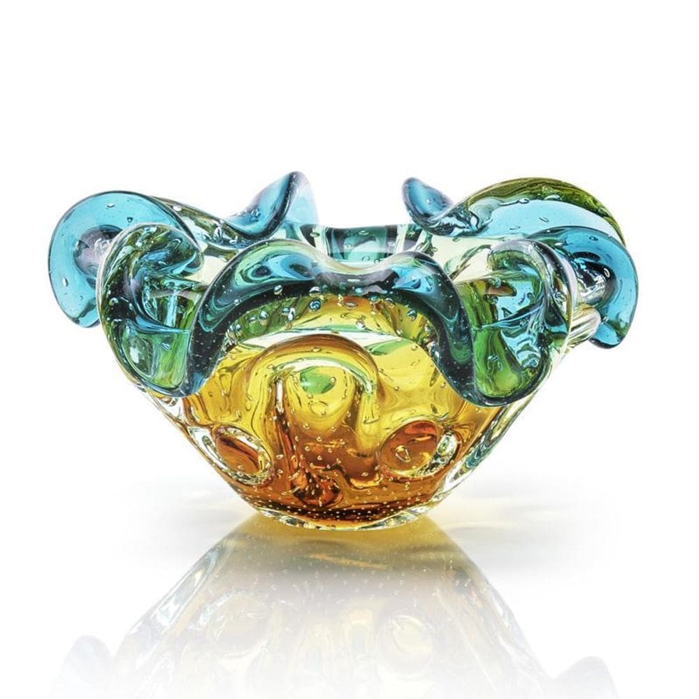 Centro De Mesa Cristal Murano Verde E Âmbar São Marcos 22Cm