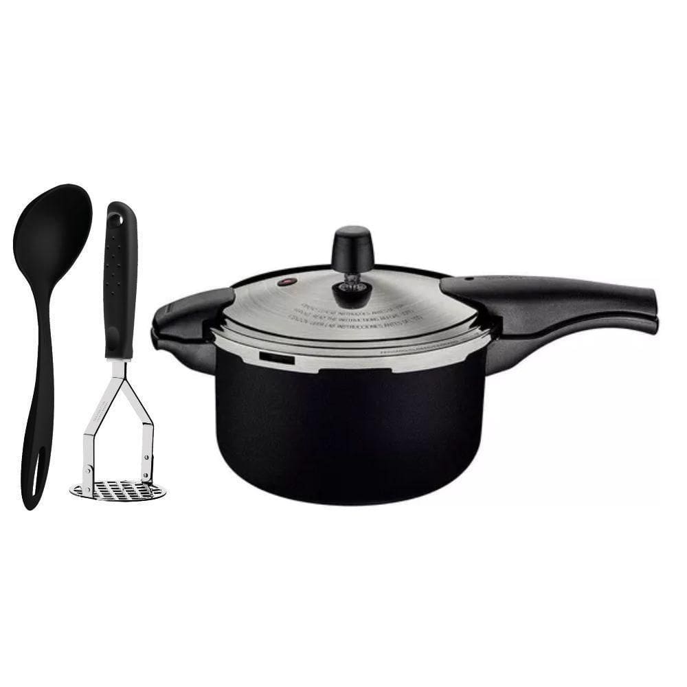 Panela Pressão Alumínio 6L Preto Amassador Concha Tramontina
