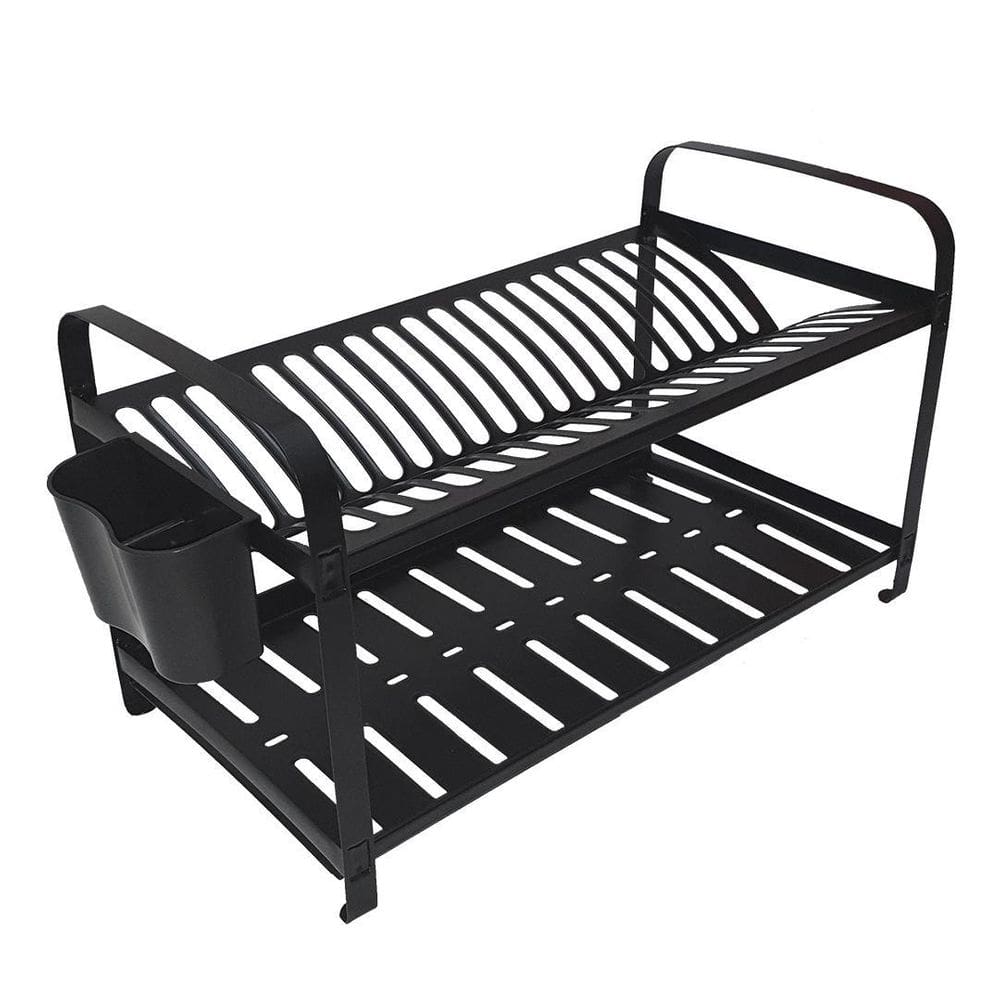 Escorredor De Inox 20 Pratos Preto Com Porta Talher