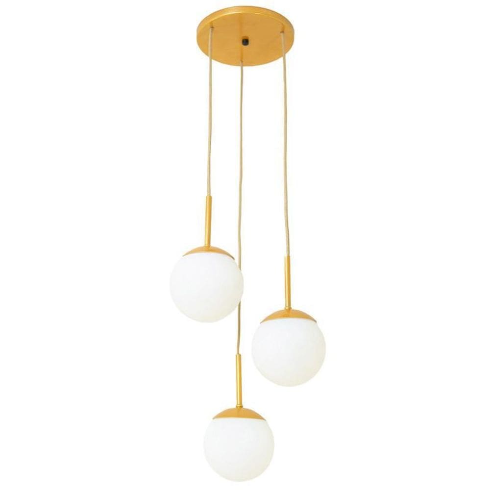 Luminária De Teto Triplo Globo Vidro 12Cm Jabuticaba Dourado