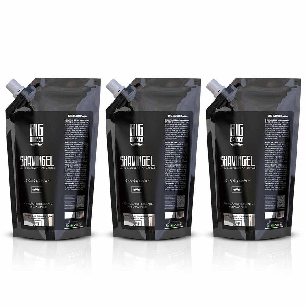 Kit 3X Shaving Gel De Barbear Cream 1Kg Refil Big Barber