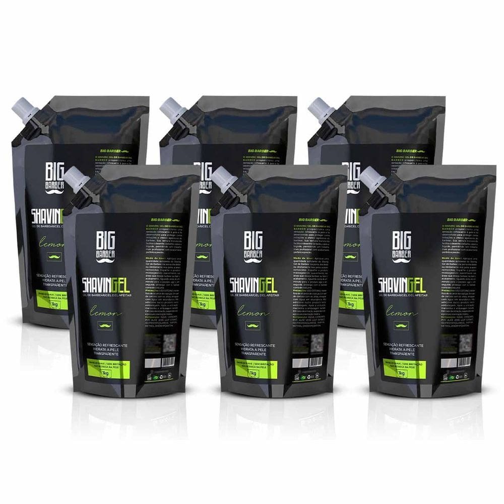 Kit 6X Shaving Gel De Barbear Lemon 1Kg Refil Big Barber