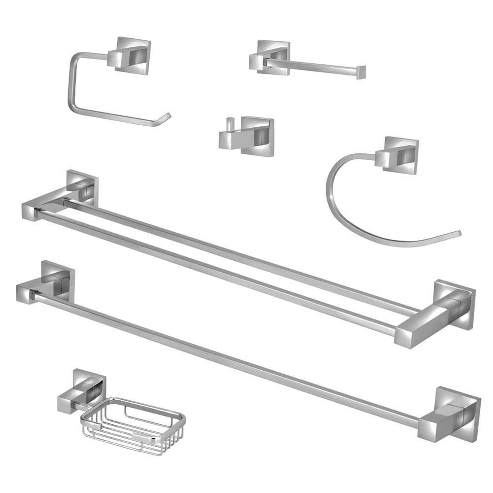 Kit Acessórios Quadrado Banheiro 100% Metal Cromado 7 Peças