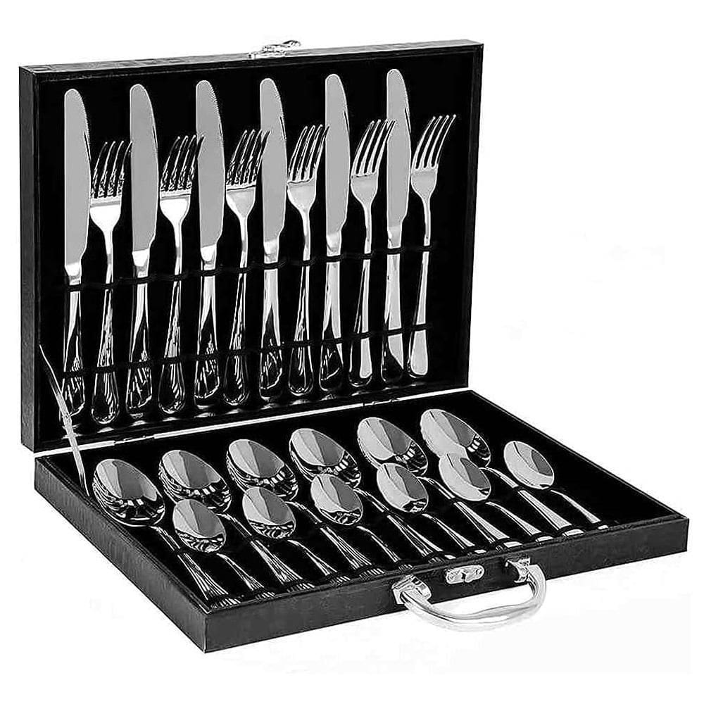 Faqueiro Inox Conjunto Talheres 24 Pçs Maleta Madeira Alça