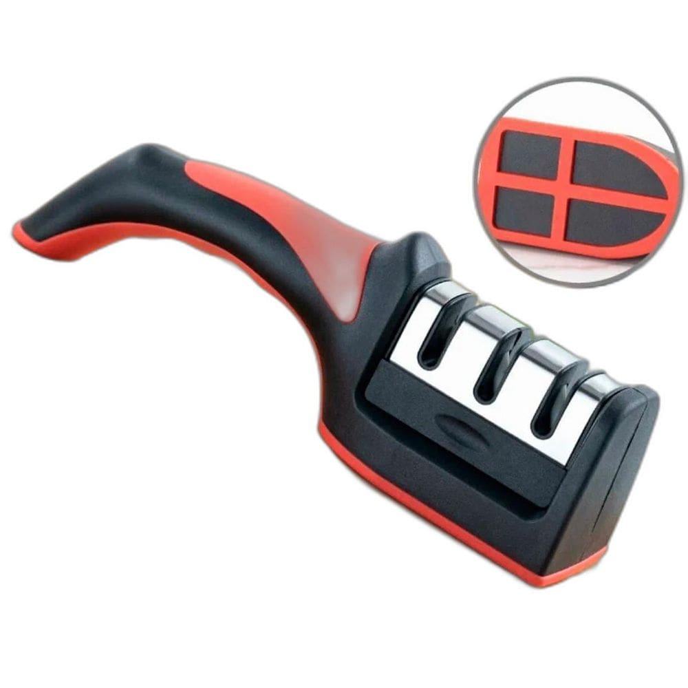 Amolador De Facas 3 Em 1 Vermelho Prático