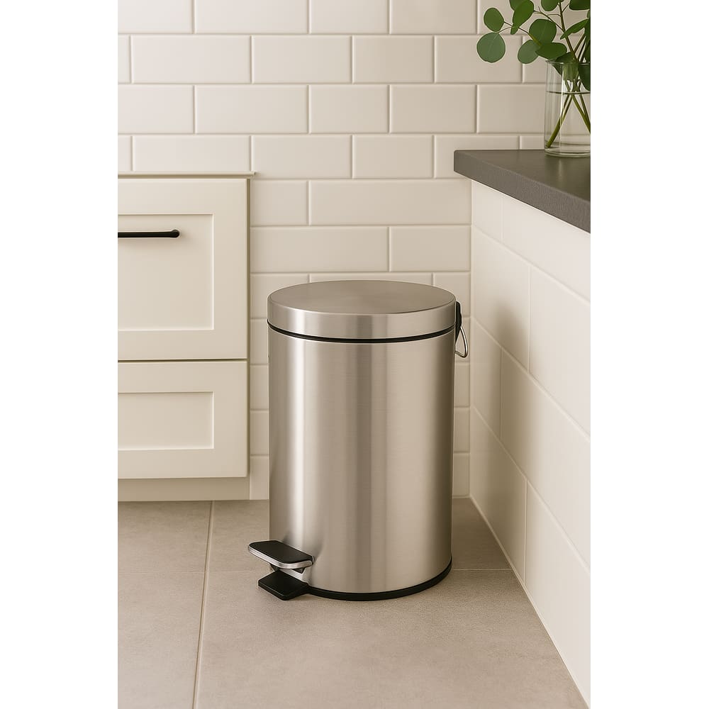 Lixeira Inox Com Pedal Alça E Cesto Removível - Inox Escovado - 3 Litros