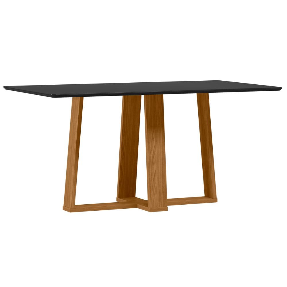 Mesa de Jantar para 6 Lugares 1,60m Tampo Mdf com Vidro Rubi Ypê/Preto - New Ceval