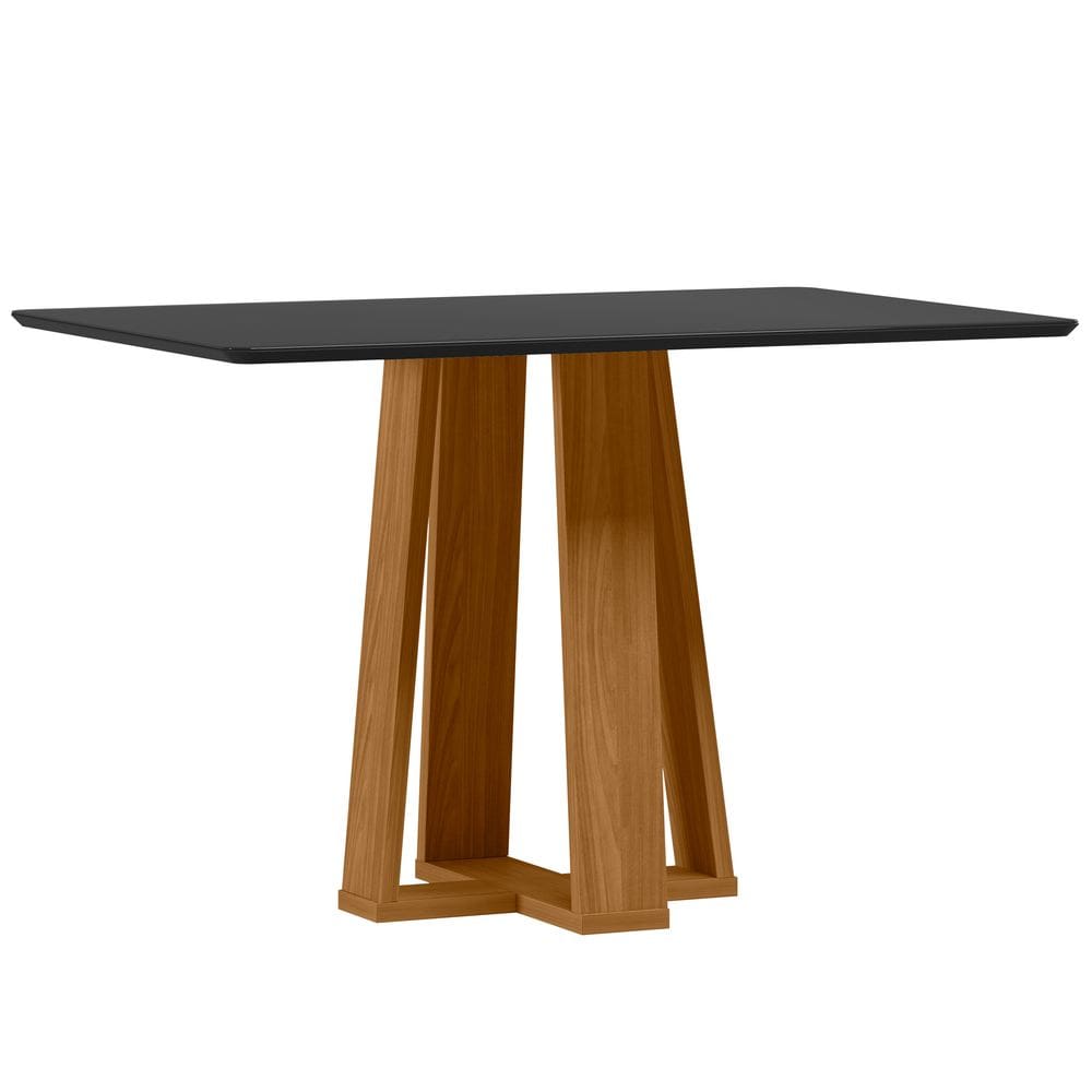 Mesa de Jantar para 4 Lugares 1,20m Tampo Mdfcom Vidro Rubi Ypê/Preto - New Ceval