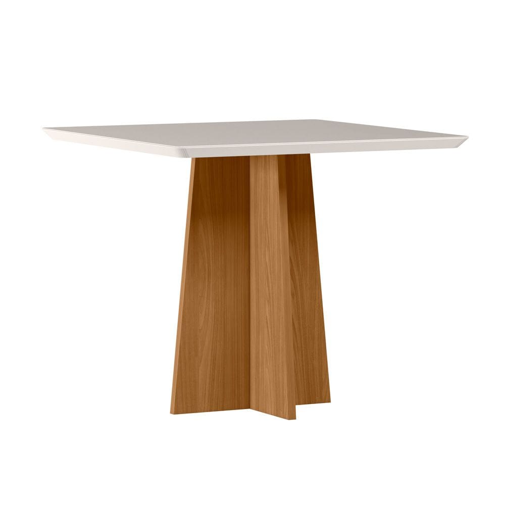 Mesa de Jantar para 4 Lugares 90cm Tampo Quadrado com Vidro Anitta Ypê/Off White - New Ceval