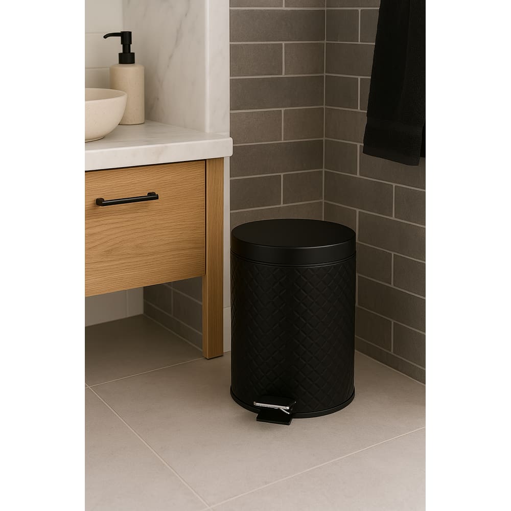 Lixeira Inox Com Pedal Alça E Cesto Removível - Preta - 5 Litros
