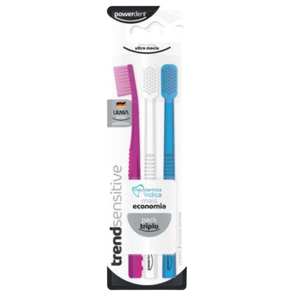 Escova Dental Powerdent Trend Sensível Ultra Macia Com 3Un