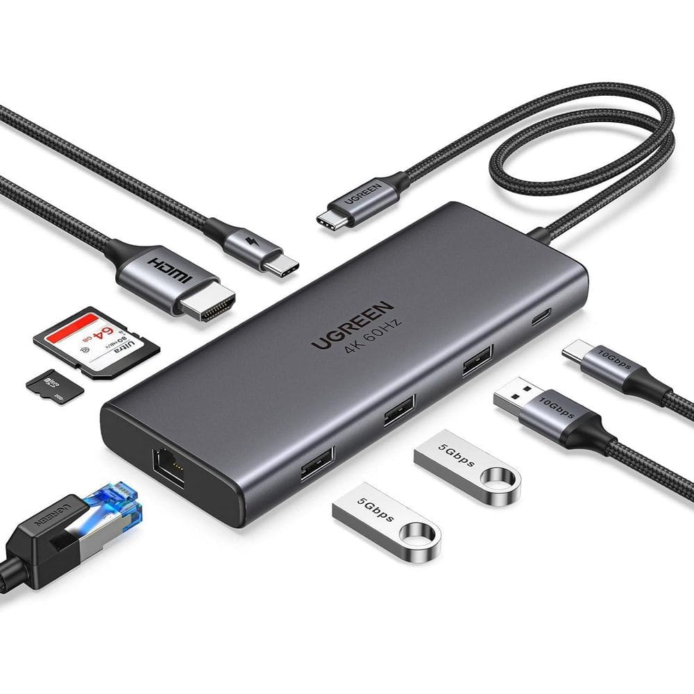 Hub USB-C 9 em 1 Ugreen HDMI 4K, USB-A 3.2, Ethernet - Cinza