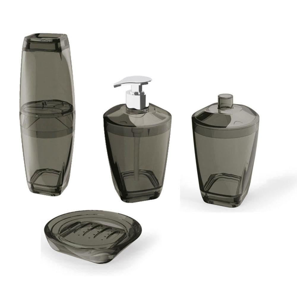 Kit Higiene Para Banheiro 4 Peças Com Porta Escova Uz Preto