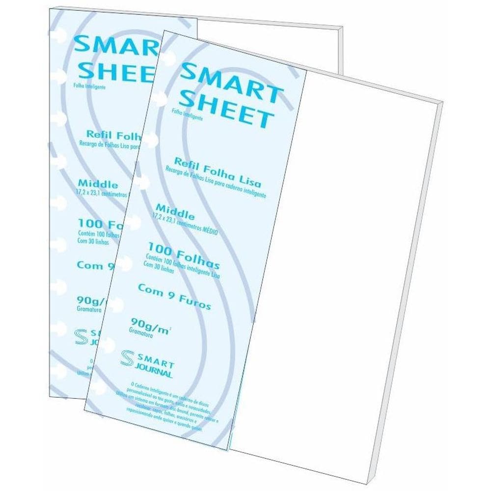 Kit 2 Refil Caderno Inteligente 90G 100 Folhas Liso Medio