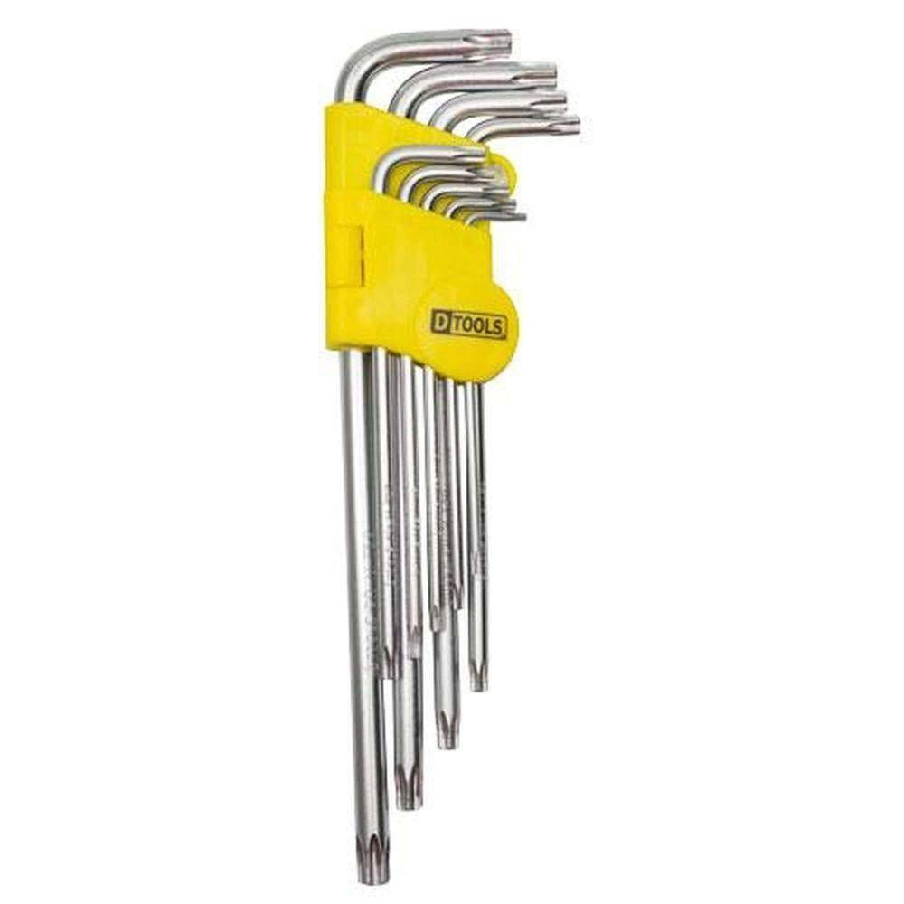 Jogo De Chave Torx Longa 9 Peças - Bitolas T10 A T50 - Cromo Vanádio