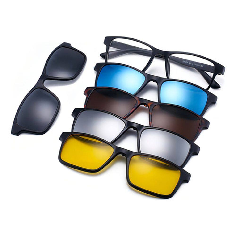 Armação Lente Transparente + 5 Lentes Clip On Solar Noturna Cor Preto Tamanho Único
