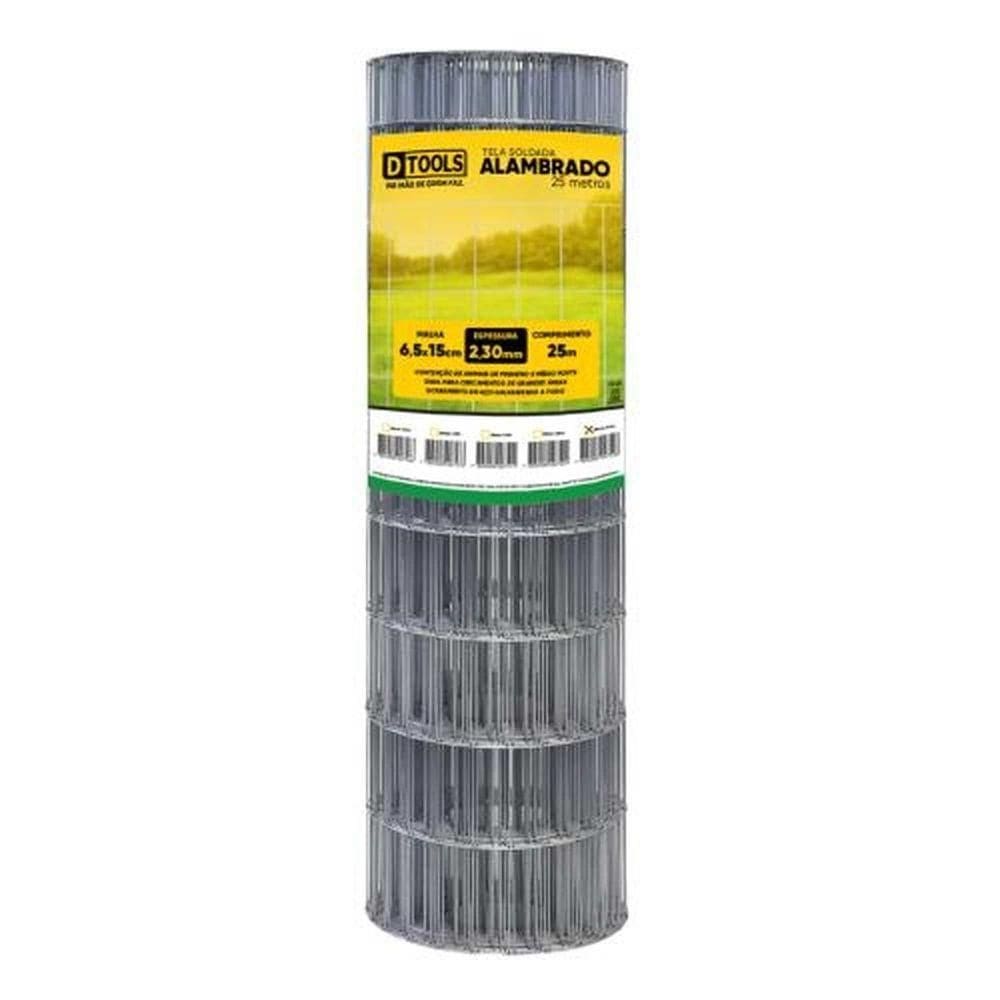 Tela Alambrado 25x2m Fio 2,3mm Malha 6,5x15cm - Dtools