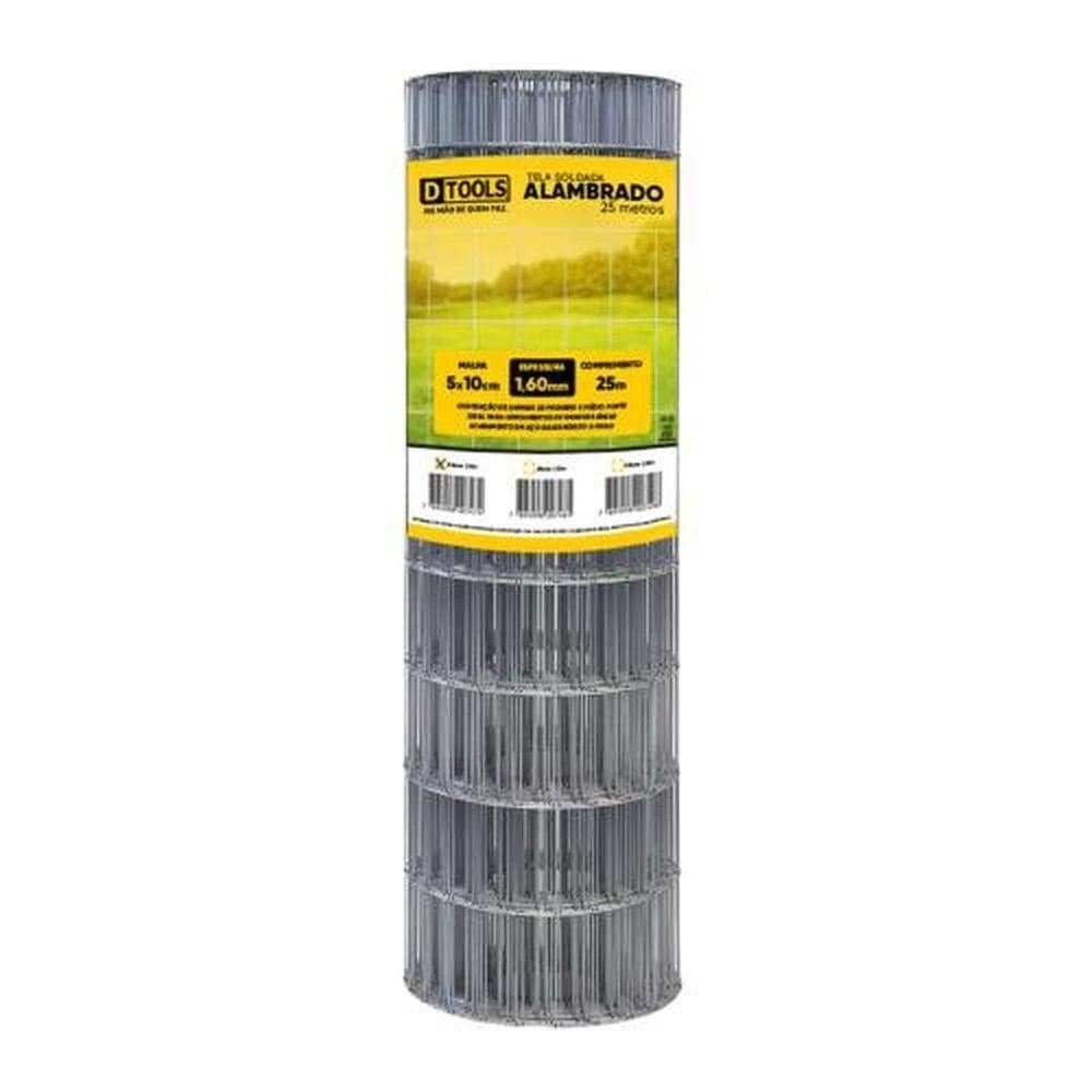 Tela Alambrado Galvanizada 25x1,00m Fio 1,6mm (malha 5x10cm) - Dtools