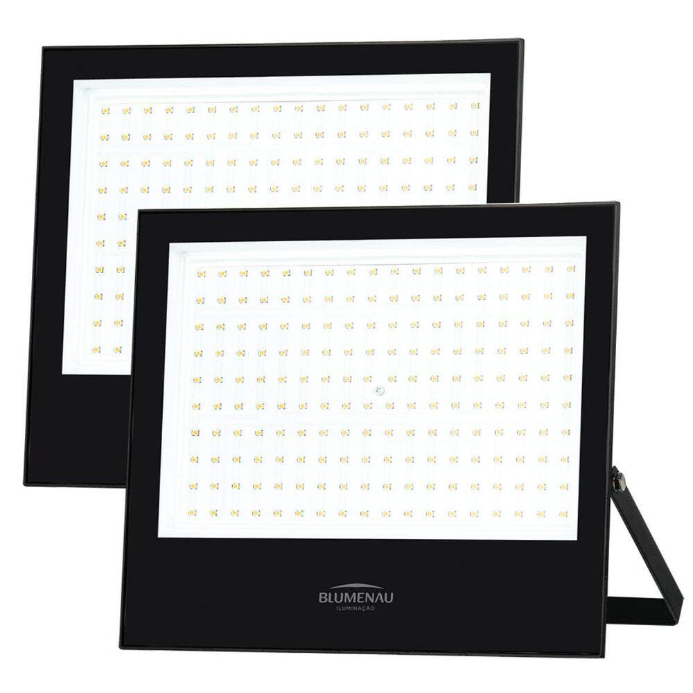 Kit 2 Refletor Blumenau De Led Slim 200W 6500K Preto Bivolt