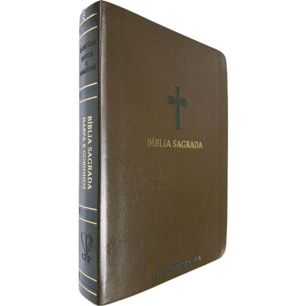 Bíblia hipergigante arc full color pu luxo dourada - Cruz marrom