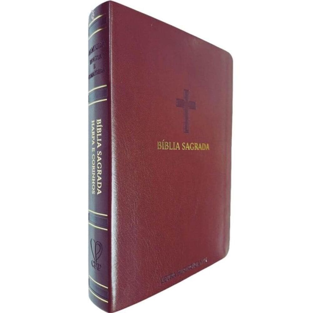 Bíblia hipergigante arc full color pu luxo dourada - Cruz bordô