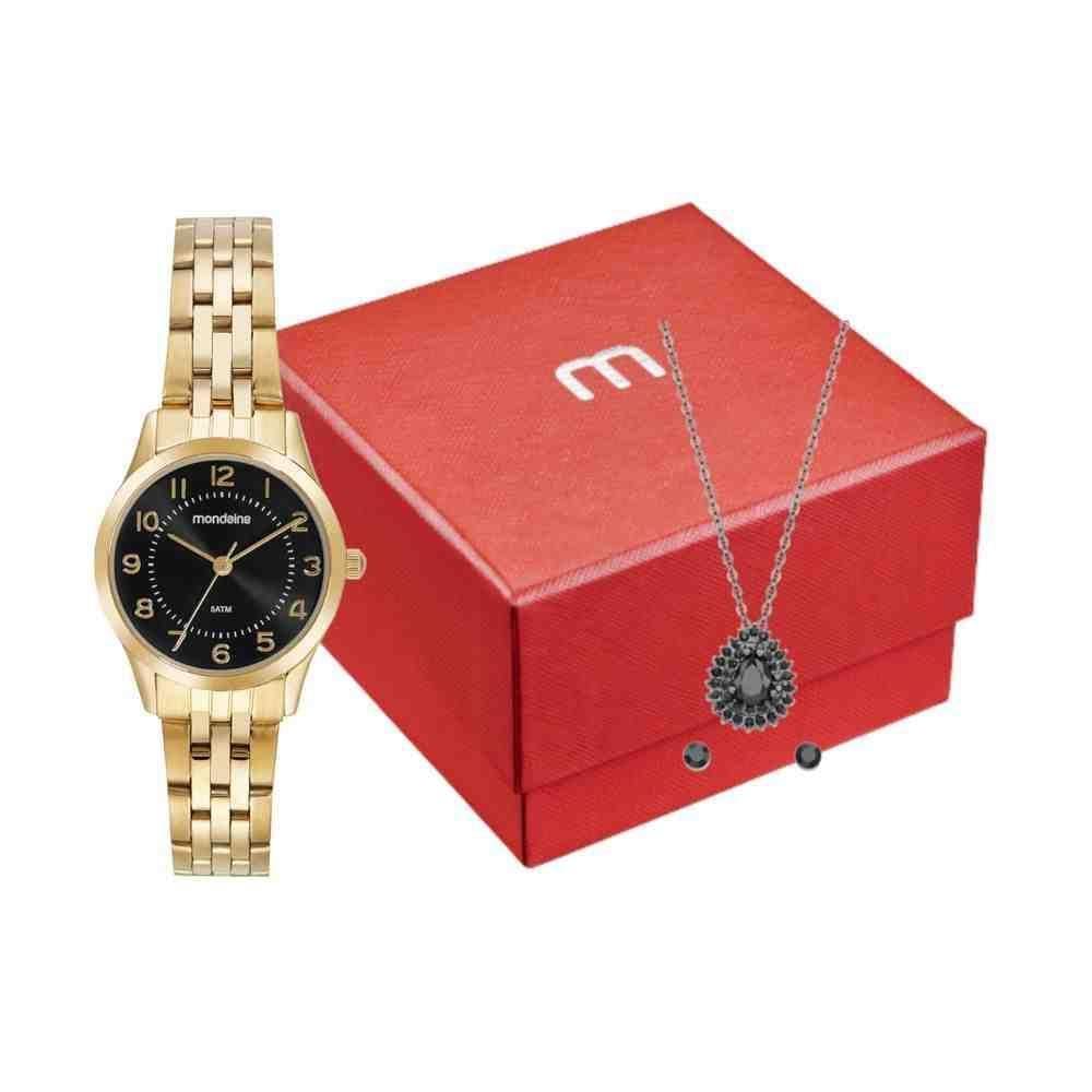 Kit Relógio+Semijoiais Mondaine Dourado Feminino
