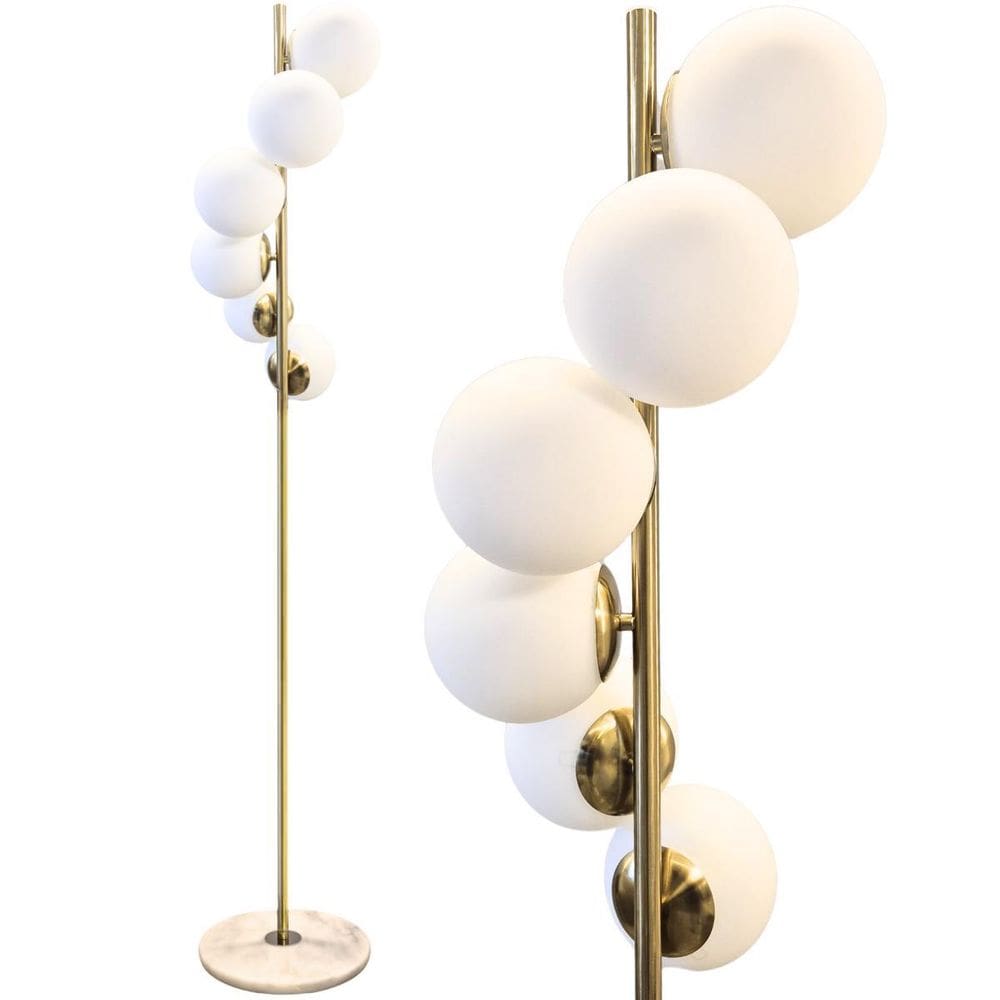 Luminária Piso Chão 162Cm Jabuticaba Dourada 6 Globos Vidro