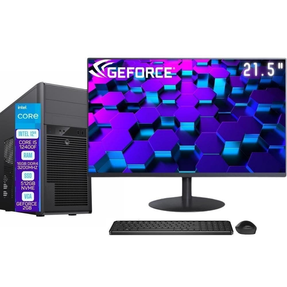 Computador Skill Pro Intel 12 Geração Core I5 12400F 16GB DDR4 Placa De Vídeo Geforce 2GB SSD 512GB Monitor ” LED SP-092