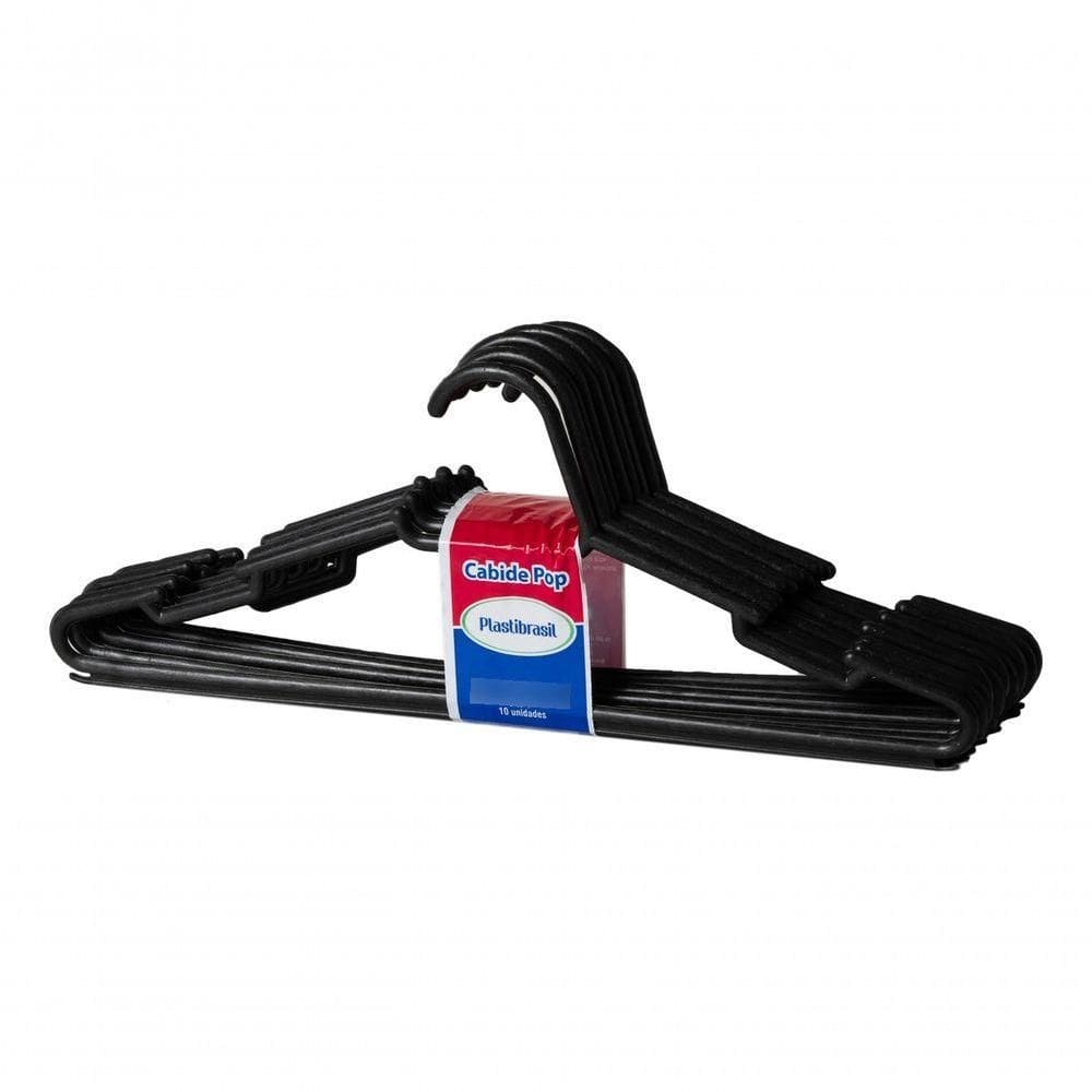 Kit 10 Cabides Adulto Plástico Preto Roupa Vestido Barato