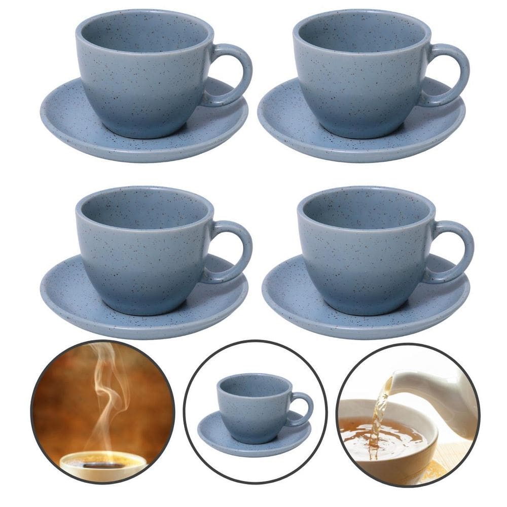 Conjunto 4 Xícaras Café Pires Cerâmica 210Ml Premium - Cinza