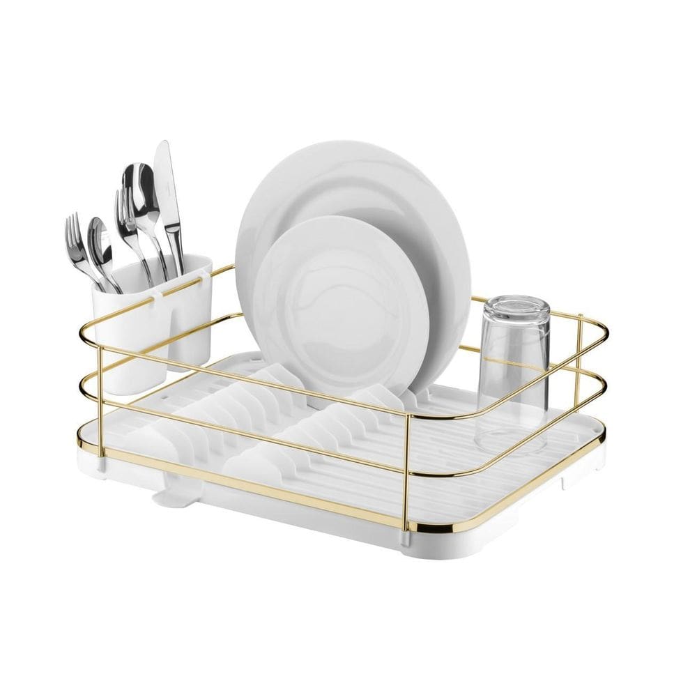 Escorredor De Louças Pratos Porta Talheres Dourado - Branco