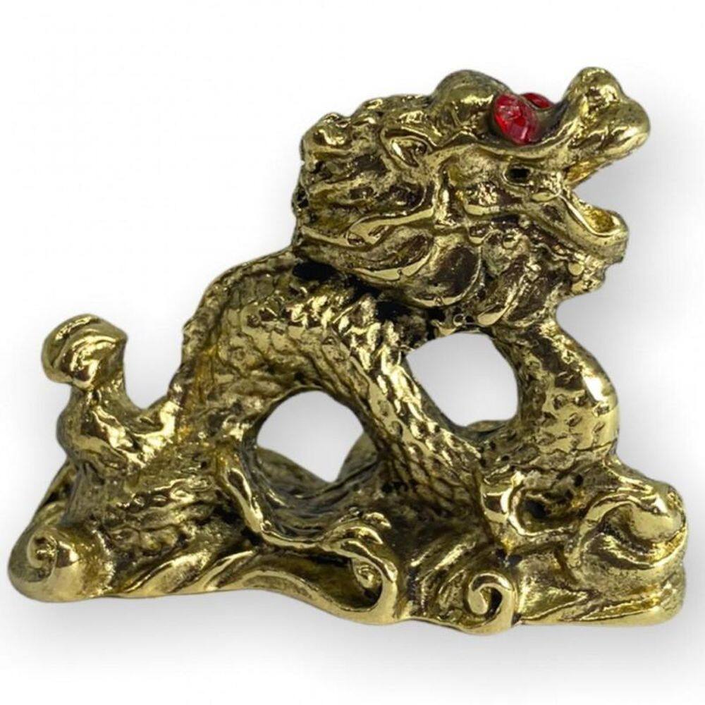 Escultura Dragão Dourado Com Strass 4Cm Em Metal