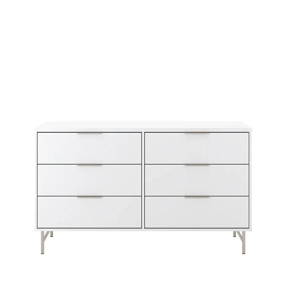 Cômoda 6 Gavetas Yves 135 cm - Branco Fosco c/ Champanhe
