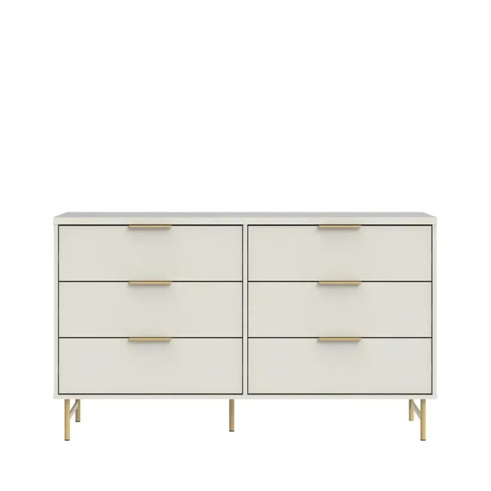 Cômoda c/ 6 Gavetas Yves 135 cm - Off White Fosco c/ Dourado