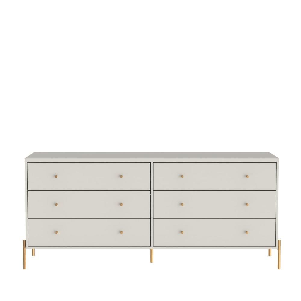 Cômoda 6 Gavetas Jasper 182 cm - Off White Fosco c/ Dourado