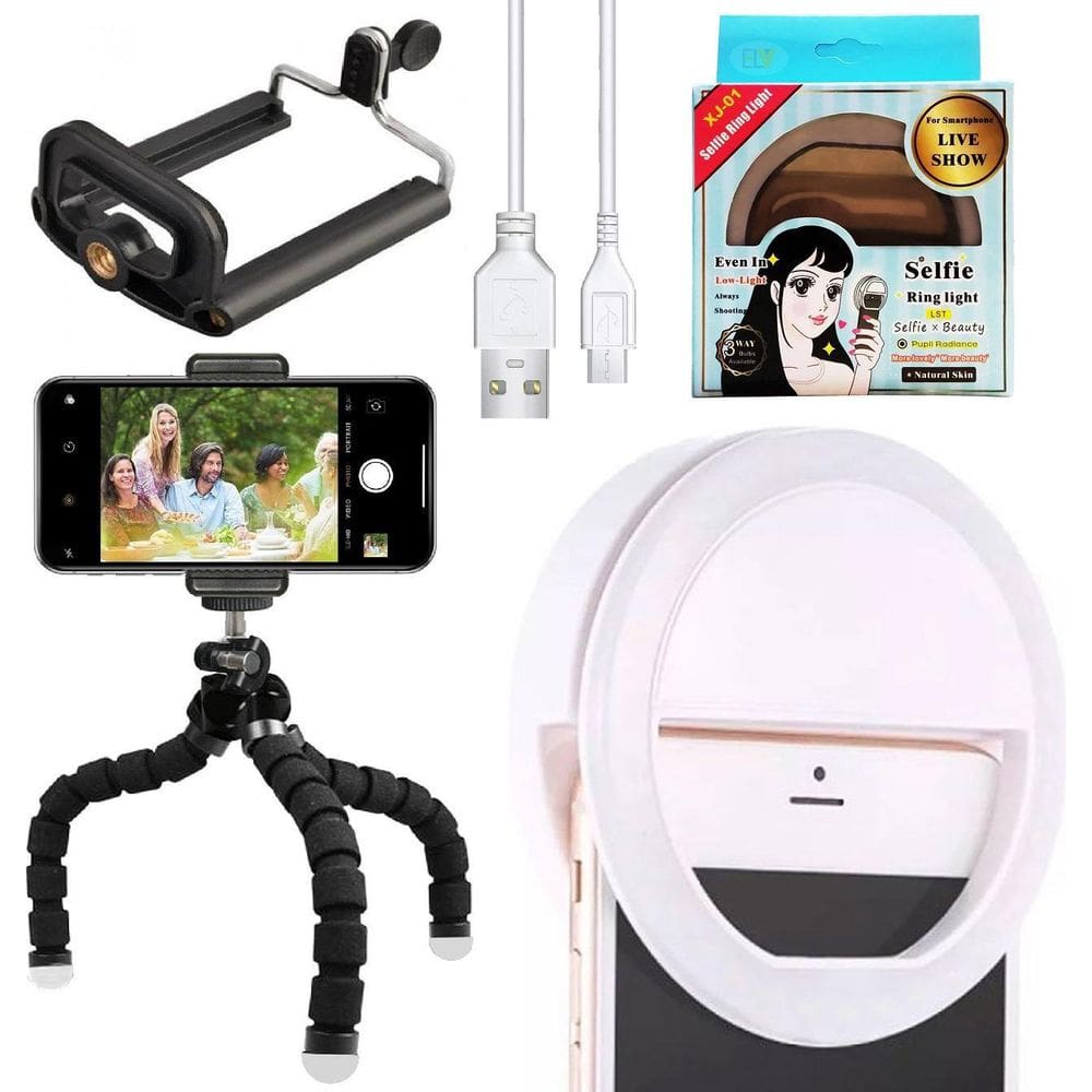 Kit Acessório Youtuber Mini Tripé Suporte Celular Iluminação