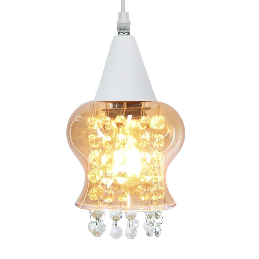 Lustre Pendente Taschibra Cristal Aisha Liso Conhaque Branco
