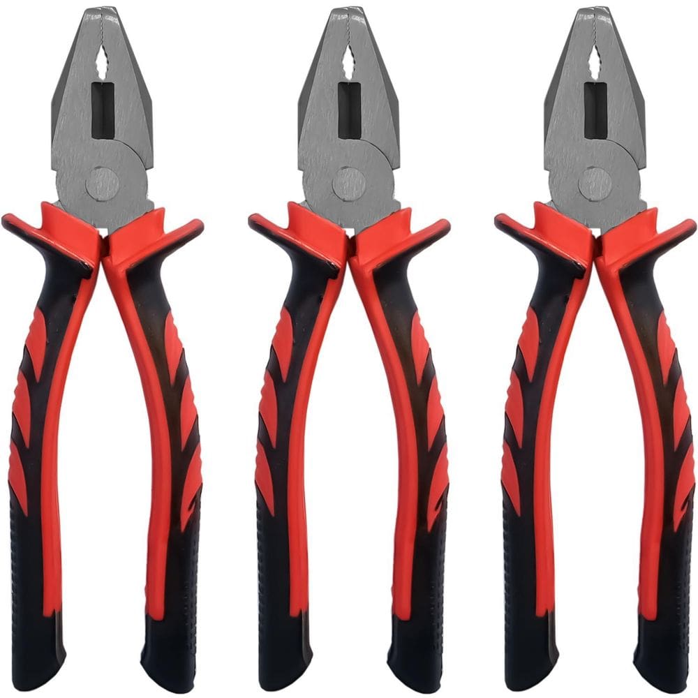 Kit 3 Alicate Universal 8 Pol. Aço Polido Cabo Emborrachado