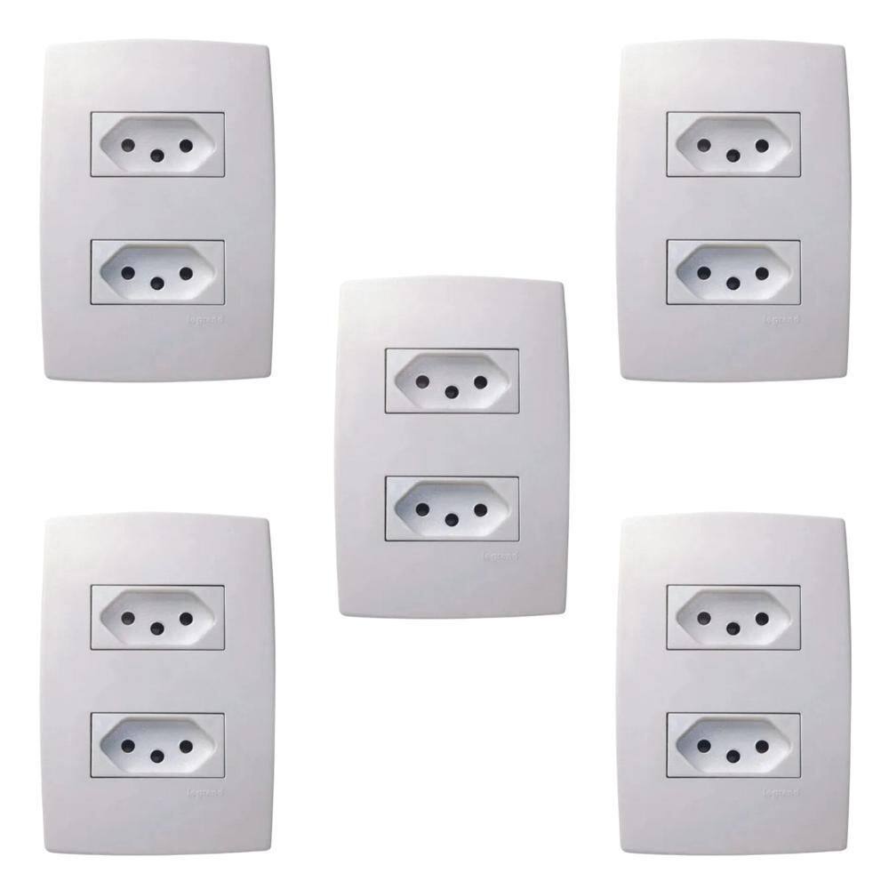 Kit 5 Conjuntos 2 Tomadas 10A 4X2 Pial Plus 615075Bc