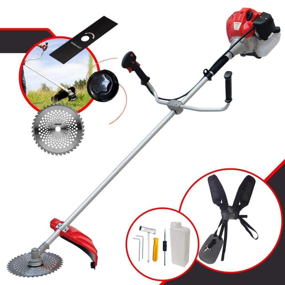 Roçadeira Cortador de Grama À Gasolina Anmax CG520P-TB 2,2HP de Potência 52cc de Alta Rotação e Performance + Lâmina Circular Vídea 40 Dentes Extra