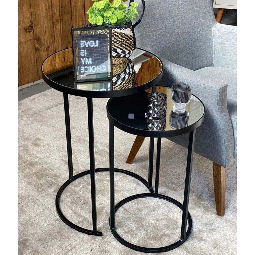 Conjunto De Mesa Canto Lateral Dupla Sala Preta Com Espelho