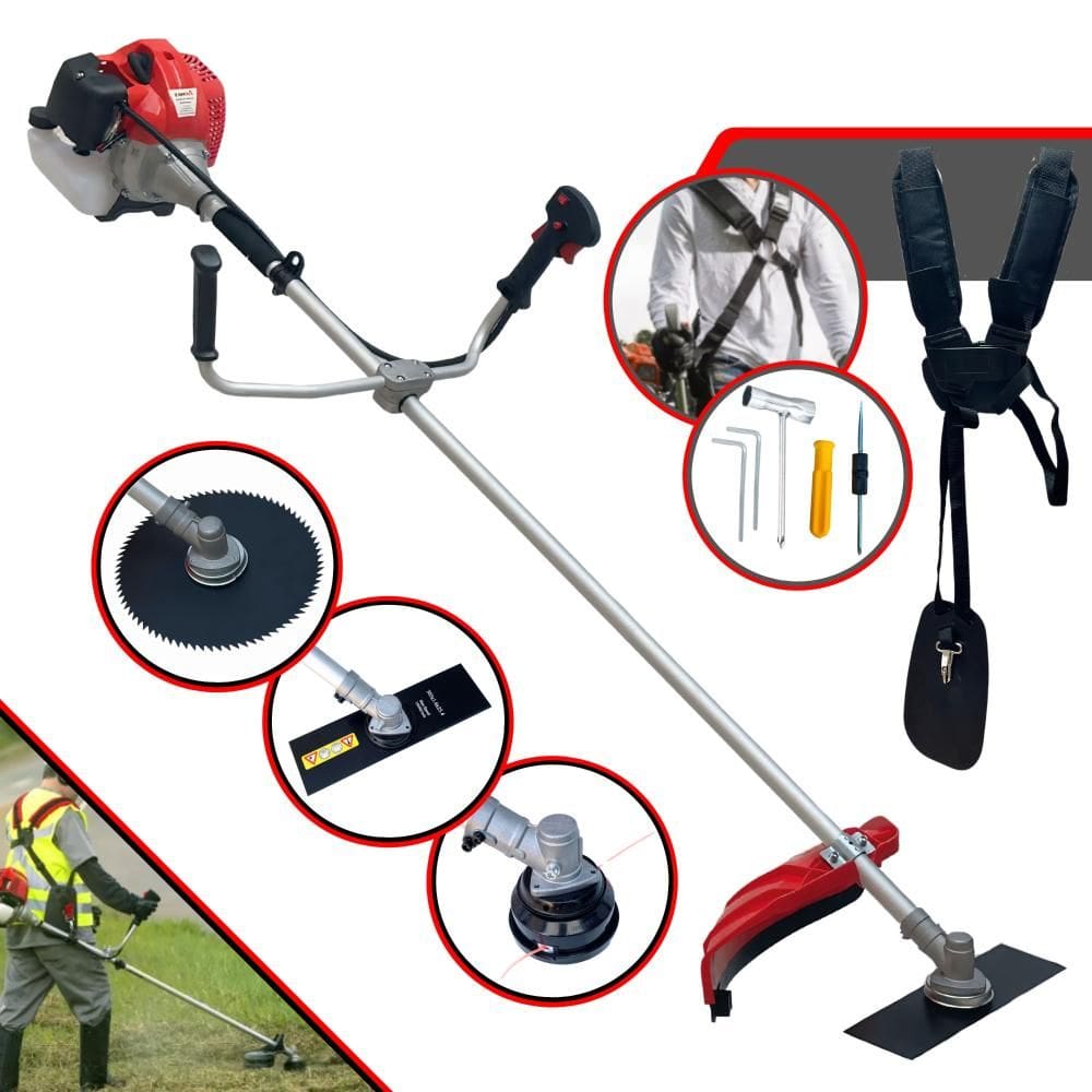 Máquina de Cortar Grama À Gasolina CG520P-TB Anmax Motor 2T 52cc 2,2HP 10.000rpm Roçadeira Com Carretel de Nylon e Faca Pontas + Faca Disco 80 Dentes