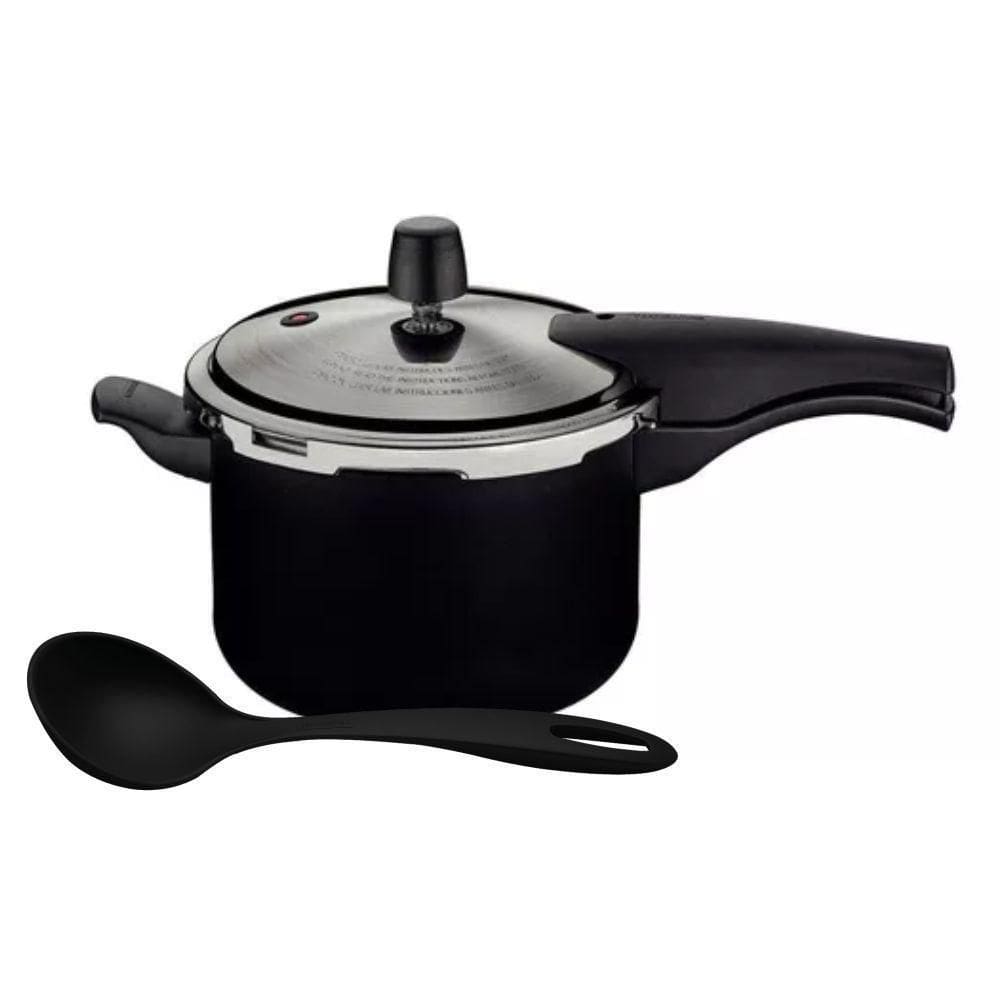 Panela Pressão Preto Antiaderente 4,5L Com Concha Tramontina