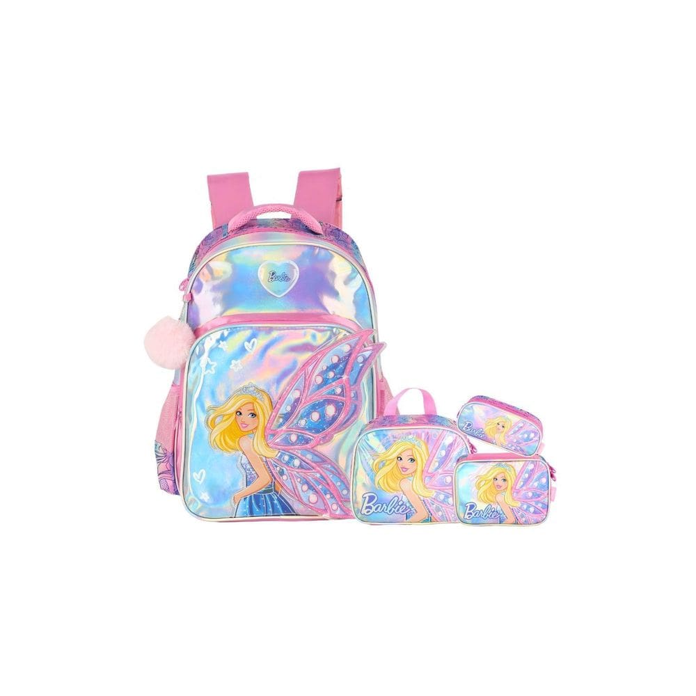 Kit Mochila Costas+Lancheira+Estojos Barbie Brilho - Rosa