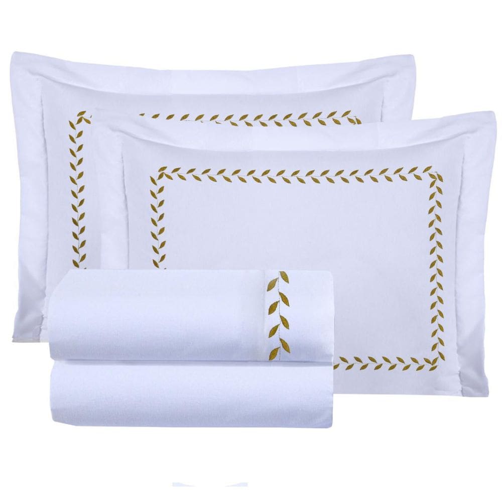 Jogo Lençol Casal Super King Clancy 200 Fios Bordado Inglês