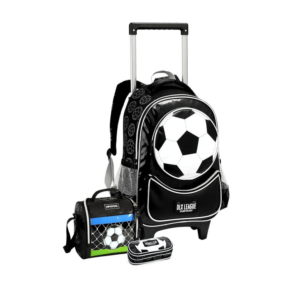 Kit Escolar Mochila Rodas + Lancheira + Estojo Bola Futebol