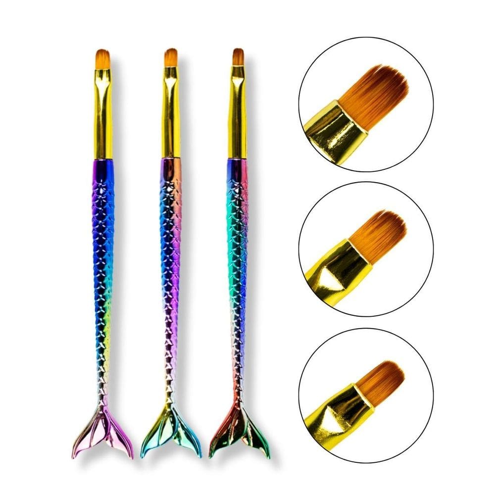 Kit 3 Pincéis Sereia Língua De Gato Unha Gel Fibra Nail Art